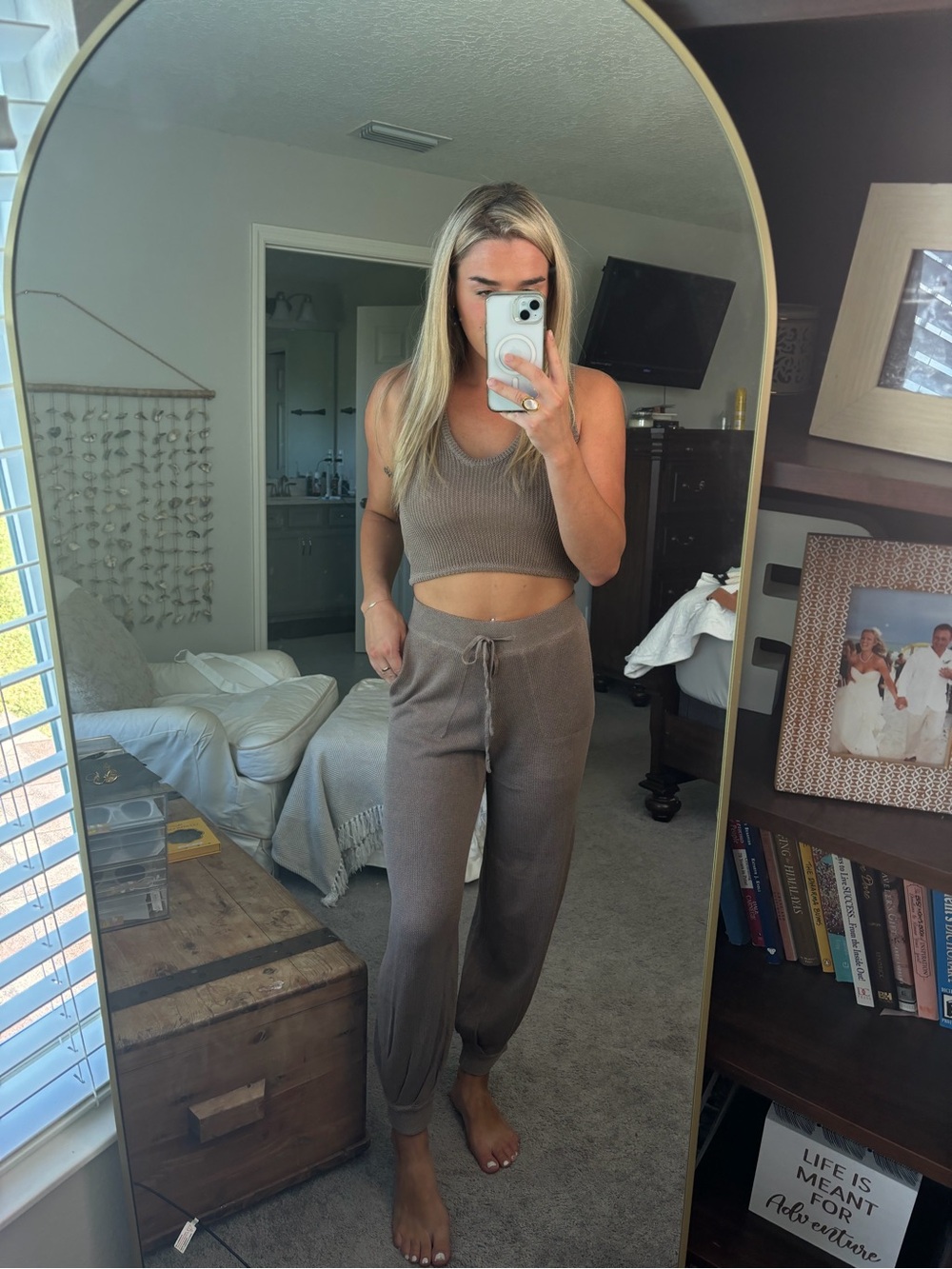 Fate Ribbed Knit Crop Tank and Drawstring Joggers in Mocha
